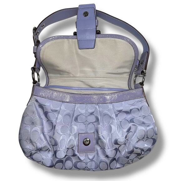 Coach Soho Y2K 1990s Pleated Leather Soufflet Bag Flap Buckle Purple F15203 - Picture 8 of 15